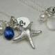 Beach Initial Necklace - Gemstone Pearl Starfish Necklace - Personalized Necklace - Beach Wedding Jewelry