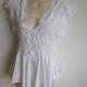 Vintage babydoll Teddie cami sexy white lace lingerie nightgown slip  M L
