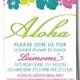 Hawaiian Bridal Shower Invitation, Hibiscus Wedding Invites, Printable Hawaiian Invitations