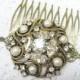 Vintage Gold PEARL and RHINESTONE Bridal Hair Comb - vintage WEDDING - Bronze - faux pearl - vintage Bridesmaid - Heriloom Keepsake - Bride