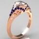 Classic 14K Rose Gold Oval White and Blue Sapphire Wedding Ring, Engagement Ring R194-14KRGBSNWS