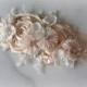 Pale Blush Pink Bridal Sash with Ivory Lace and Flowers, Crystals and Pearls, Petal Pink Wedding Belt - WINK