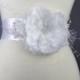 White Peony Bridal Sash Headband Wedding Flower Sash Wedding Accessory Lace