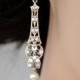 Gold Bridal Earrings, Long Pearl and Rhinestone Filigree Earrings, Wedding Jewelry, MARCELLA fine