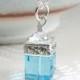 Light Teal Necklace Aquamarine Crystal Swarovski Pendant, Blue Cube Bridesmaids Necklace, Simple Bridal Wedding Jewelry, March Birthstone