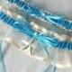 Beach Wedding Garter Starfish Garter Set Ivory Sheer Organza Turquoise Blue Ivory Stain Wedding Bridal