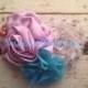 Lavender Fields Headband..Lavender and Polka Dots on Navy Lace Headband..Flower Girl, Newborn, Photo Prop Headband