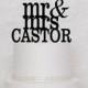 Mr and Mrs Last Name Monogram Wedding Cake Topper in Black, Gold, or Silver
