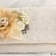 Bridal Clutch, Wedding, Handbag, Maid of Honor, Bridesmaids in Champagne, Cream and Ivory with Eyelet Fabric, Handmade Flowers and Pearls