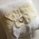 Linen Ring Bearer Pillow in White, Handmade, Vintage Embellishments, 7" x 7" Square