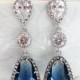 Sapphire Blue Teardrop Earrings Bridal Earrings Wedding Jewelry Blue Earrings Cubic Zirconia Bridesmaids Gift (E044)