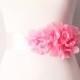 Bridal Couture - Pink Chiffon Flowers Ribbon Sash Belt - Wedding Dress Sashes Belts - Hot Pink / Magenta