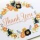 Customizable Thank You Newlywed Wedding Bridal Shower Card Set Botanical Floral Wreath