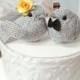 SMALL  wonderful rustic burlap yellow and Grey bird wedding cake topper or wedding anniversary