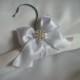 Embossed Scoll White Design Satin Wedding hanger with Pearls and Rhinestones Accent