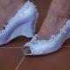 Wedding Wedge Shoes Lace edging pearls crystals - Bridal Wedge shoes white or ivory