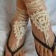 CROCHET BAREFOOT SANDALS / Barefoot Sandles Shoes Beads Victorian Anklet Foot Women Wedding Sexy Accessories Bridal Elegant Feminine Chic 9