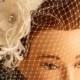 Ivory Wedding Birdcage Veil. Bridal Hair Flower, Wedding Hair Accessories, Wedding Hair Flower Comb, Feathers, birdcage veil