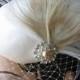 Weddings, Ivory Birdcage Veil, Bridal Hat, White Peacock, Feather Fascinator, Pearl, Crystal Center - Batcakes Couture