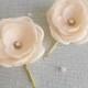 Nude Beige pale peach fabric flower in handmade Bridal Bridesmaids hair shoe clip dress sash accessory Ornament Weddings gold pearls girls