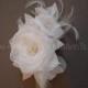 White or Ivory Bridal Hair Flower, Birdcage Veil Fascinator, Wedding Flower Head Piece, Pearl and Rhinestone Center - Mae