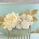 Ivory Rose Flowers Gold Leaf Hair Comb, Wedding Hair Accessory, Bridal Hair Comb, Vintage Wedding, Garden Wedding