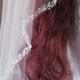 Beaded Veil One Tier Waist Length Tulle Veil Crystal  Wedding Veils  30 Inch Bridal Veils