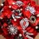 Red Brooch Bouquet gothic red black feathers vintage bouquet