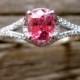 Pink Padparadscha Sapphire Engagement Ring in 14K White Gold with Diamonds Scrolls & Split Shank Size 9