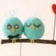 Wedding Cake Topper Love Birds, Robins Egg Bue, Unique Woodland, Needle Felted Bride and Groom, White Wool Cute red Heart, turquoise