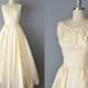 50s Wedding Dress // 1950s Cream Organdy Wedding Gown with Veil and Gloves // Small