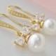 Gold Bridal Earrings, Pearl Wedding Earrings, Gold Pearl Earings, Gold Wedding Earrings, Pearl Earrings