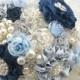 Brooch Bouquet, Wedding Bouquet in Navy Blue, Ivory, Cream, Silver and Powder, Light Blue - Something Blue