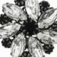 Black and Transparent Czech Crystal Claw Prongs Flower Metal Shank Buttons - 1.5 inch - 1 piece