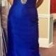 Royal Blue Strapless Beaded Front Slit Trumpet Flare Long Prom Dress