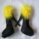Bright Yellow Fluff Feather Satin or Lace Detail Glamorous Shoe Clips Bridal Wedding - Custom Made to Order