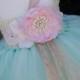 Mint with Pink Flowers TuTu Dress. Wedding .Flower Girl Dress. Birthday