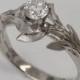 Leaves Engagement Ring No. 4 - 14K White Gold and Diamond engagement ring, engagement ring, leaf ring, filigree, antique,art nouveau,vintage