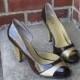 vintage 1960s shoes gold glitter heels peep toe brown pump shoe size 9 weddings christmas party ugly christmas shoe quirky shoe 40s 50s 70s