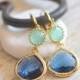 Sapphire Blue Teardrop and Aqua Dangle Earrings in Gold.  Fashion Dangle Earrings.  Drop Earrings. Wedding Jewelry. Gold Earrings.