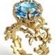 20% Off SALE - CORAL Blue Topaz Engagement Ring, Statement Ring, Gold Blue Topaz Ring, Gold Gemstone Ring, Large Blue Topaz Ring