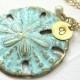 Beach necklace, Aqua blue ocean jewelry, sand dollar pendant, Custom gold initial necklace, Personalized beach wedding jewelry