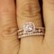 Matching Ring Set - Kylie B, Morganite and Diamond Halo Engagement Ring & Natalie, Petite Addison  Diamond Wedding Band