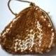 60's vintage gold sequin silk clutch hand made small evening purse cosmetic bag wedding party gift for her