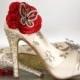 Custom Wedding Shoes -- Ivory Peep Toe Wedding Shoes with Silver & Gold Rhinestones, Gold Glitter Sole and Red Rhinestone Butterflies