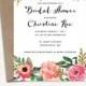 Printable Bridal Shower Invitation, Printable Rustic Bridal Shower Invite, Vintage Floral Invitation, Watercolor Floral Invitation, Wedding