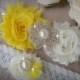 SALE / Wedding Garter Set, Ivory Stretch Lace Garter, Rhinestone garter,Vintage Inspired Garter Set, Yellow Garter Set