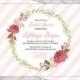 DIY blush pink wedding shower invite - watercolor floral wreath invitation bridal shower - diagonal stripes - printable (619)