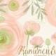 Watercolor ranunculus, blush pink buttercups, hand painted, cream pink, florals, clipart, watercolor invite, diy invitation, party invite