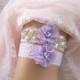 Bridal Garter, Wedding Garter Set, Lavender Garter Prom Garter, Toss Garter included Ivory with Rhinestones and Pearls Custom Wedding colors